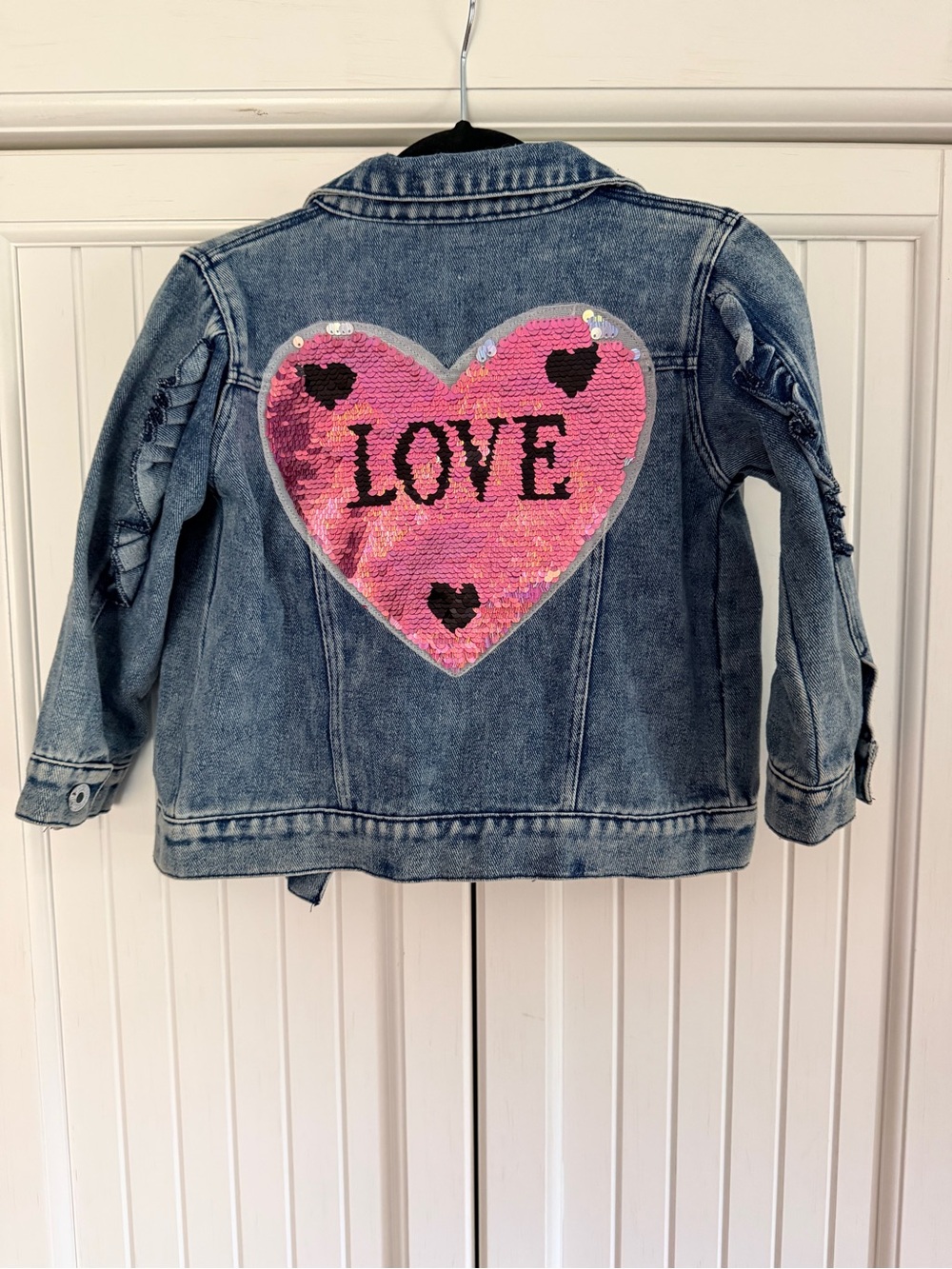 Girls Light Wash Denim Jacket with Beaded Pocket Accents